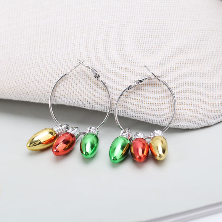 Cross-Border Foreign Trade Hot-Selling Christmas Earrings for Women, Fashionable and Personalized Exaggerated Circle Colorful Light Bulb Earrings