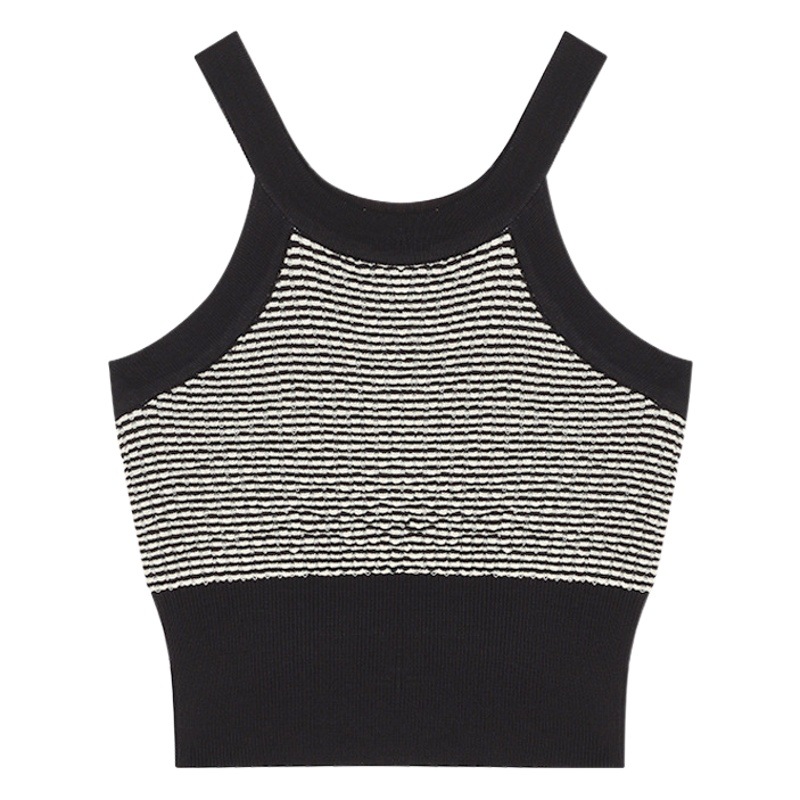 Picture of Sweet hot girl knitted camisole women's summer outer wear black halter short tight design inner top