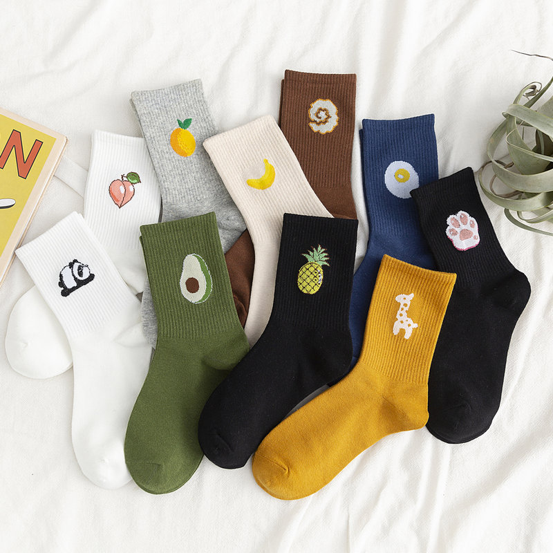 Women's Mid-Calf Socks Ins Hyuna Jacquard Fruit Trendy Socks Cotton Slouch Socks