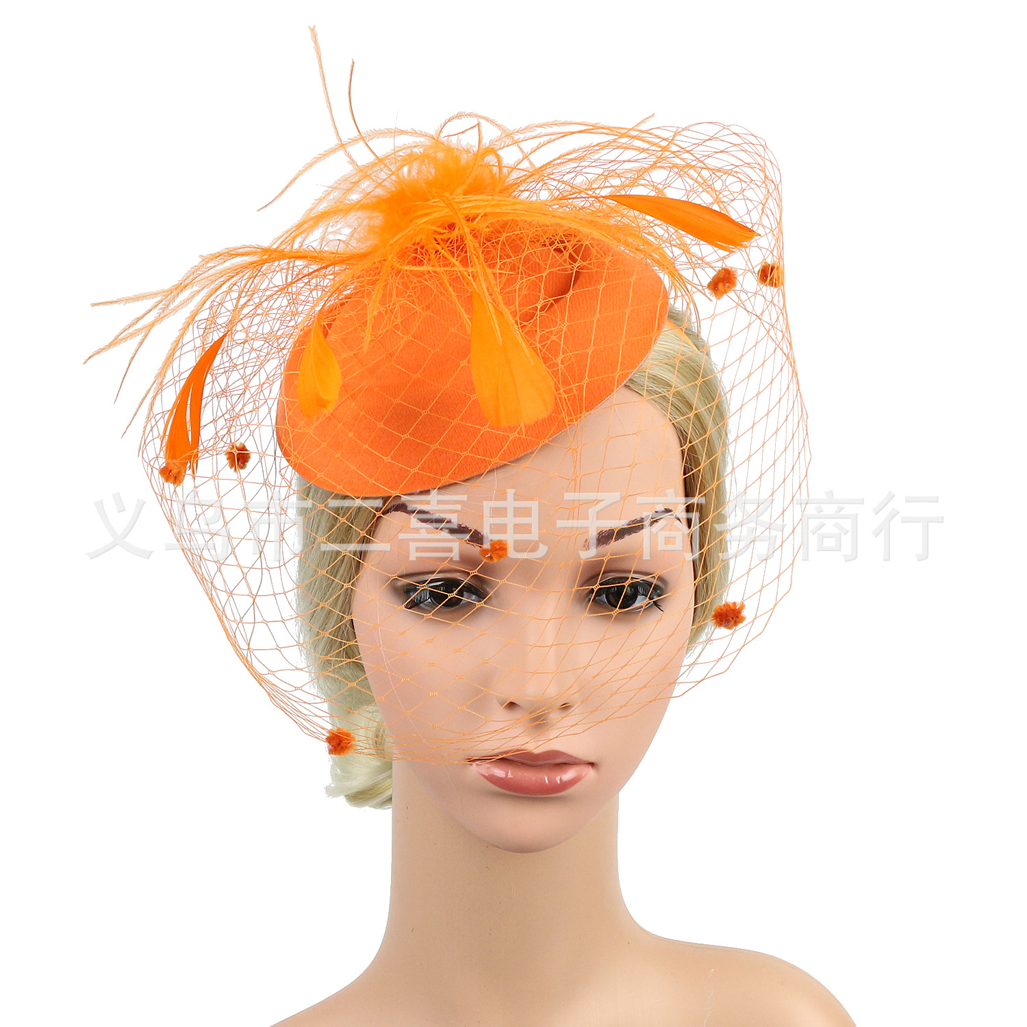 Picture of Cross-border supply of European and American bridal wedding gauze hair accessories fashion hairband headdress feather small hat hairpin