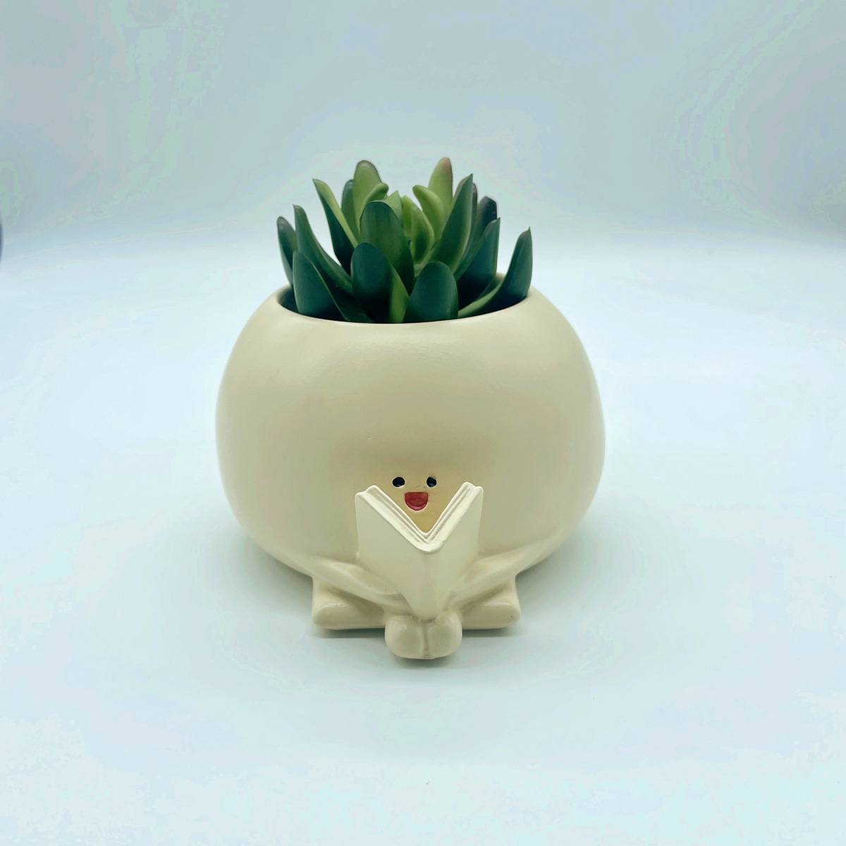 Picture of Creative New Home Office Fleshy Flower Pot Cute Rocking Chair Round Face Sitting Flower Pot Plant Decorative Ornaments