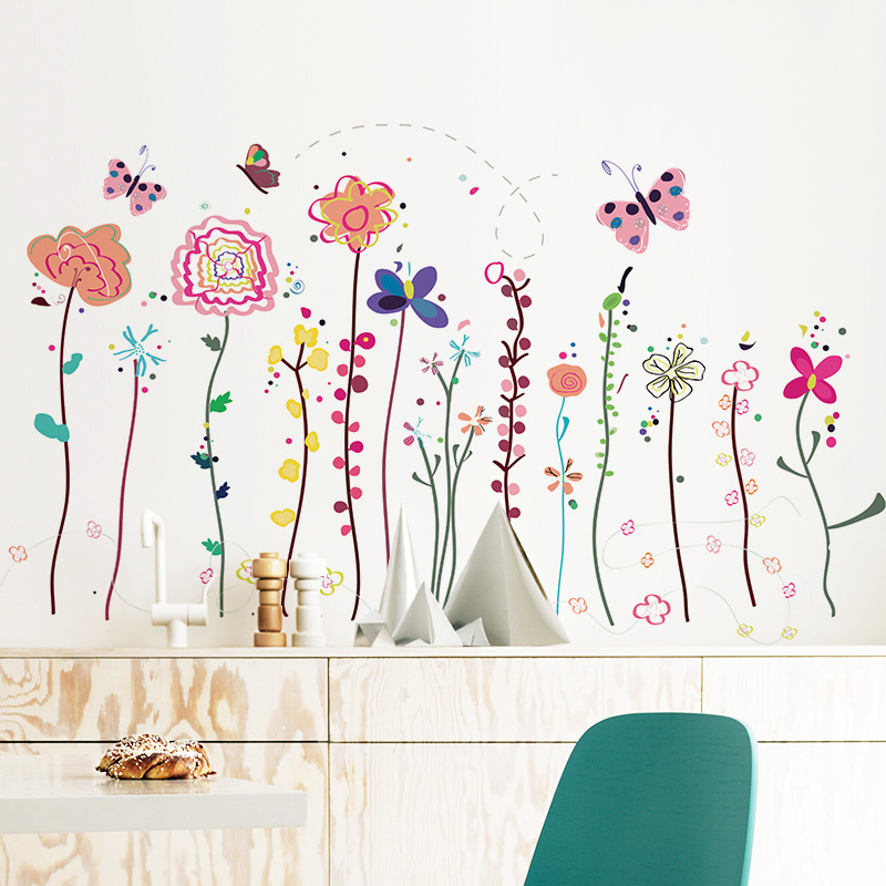 Hand-painted colorful flower butterfly skirting line wall stickers kindergarten background wall decoration wall stickers FX-C41