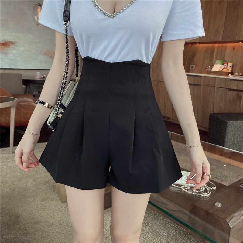 plus size Women's chubby girl Suit Shorts Spring and Summer 2022 New Pleated High Waist Casual Pants A- shaped Wide Leg Pants