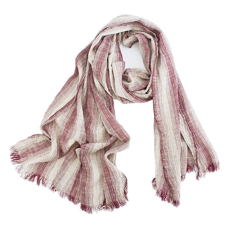 2024 Spring and Autumn Pleated Vertical Striped Cotton and Linen Scarf Forest Retro Style Tassel Shawl Fashion Decorative Women's Scarf