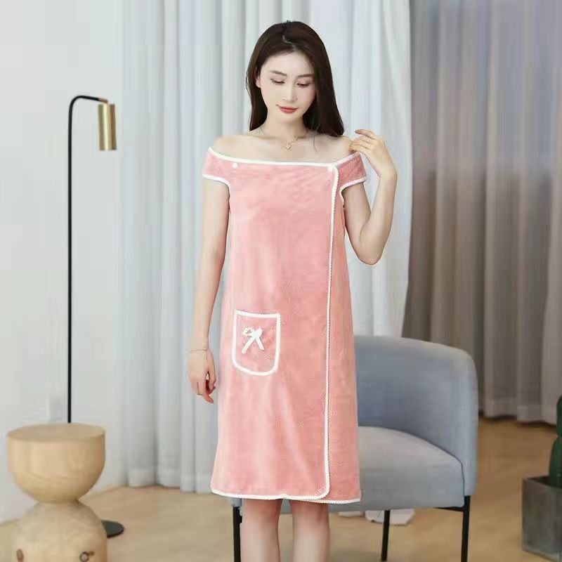 Picture of Bath Skirt Wearing Bath Towel Gown Women's Coral Fleece Sling Bath Skirt Bathrobe Factory in stock Absorbent Bath Large Bath Towel Skirt