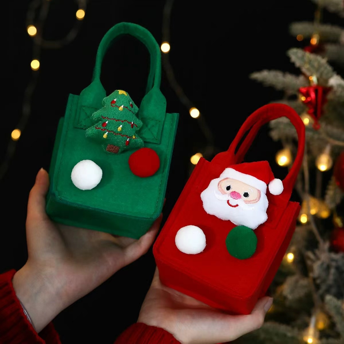 Custom felt apple christmas felt tote bag christmas eve new small carry bag gift bag felt bag