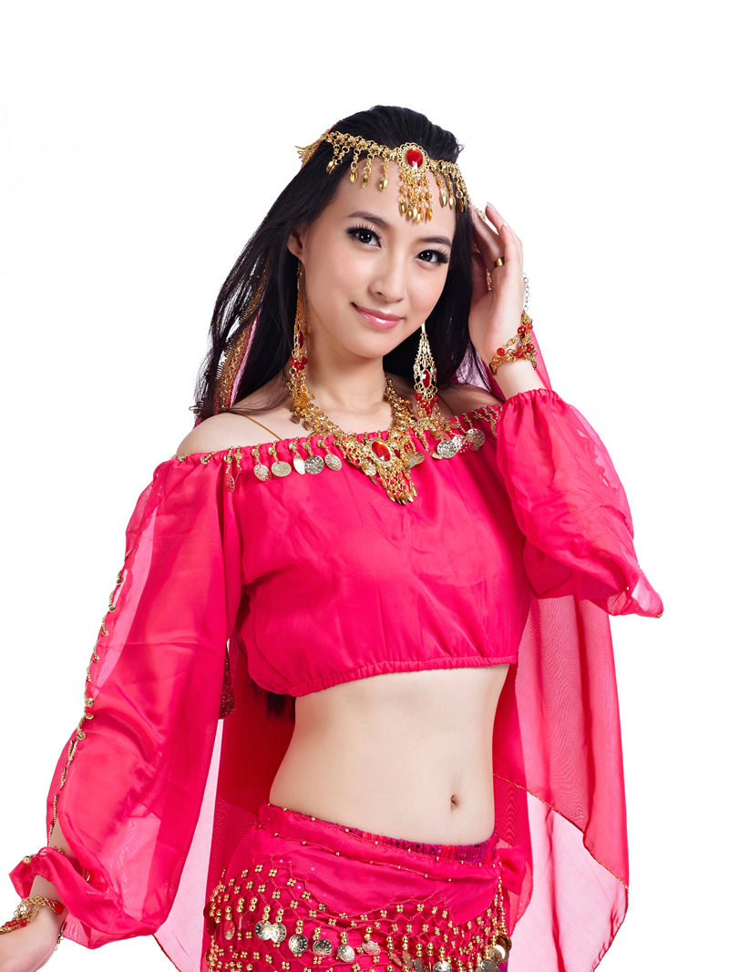 Lantern Long-Sleeved Belly Dance Costume, Charming Indian Dance Costume, Chiffon Coin Top, Direct Supply from the Source
