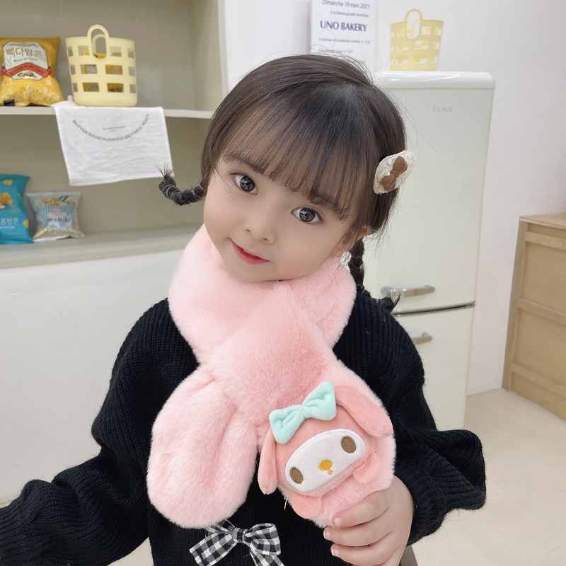 Autumn and Winter Pure Color Kidsren's Scarf Cartoon Cute Cinnamon Dog Thickeneded and Warm for Boys and Girls Imitation Rabbit Fur Neck Protector