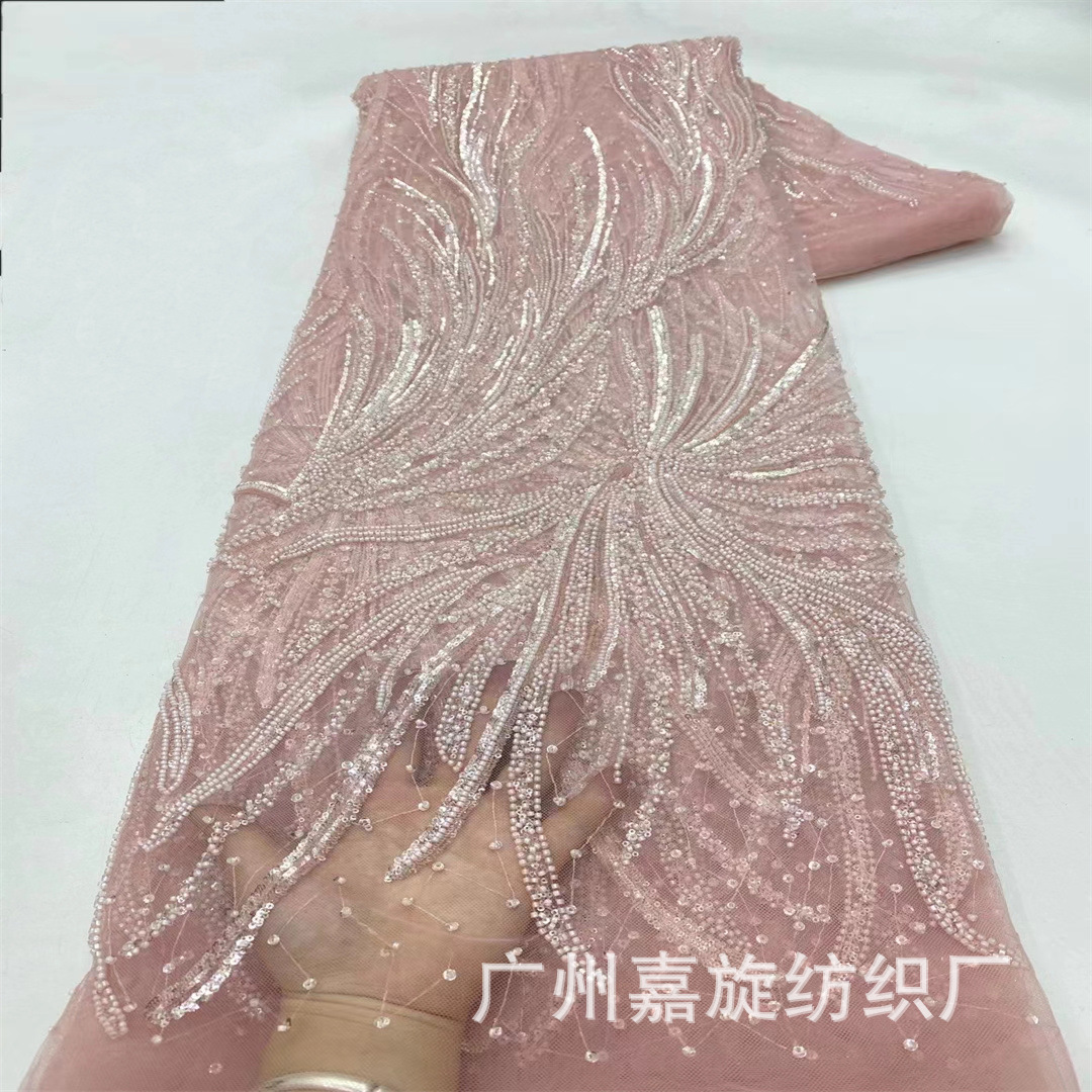 Picture of Irregular sequins lace fabric french wedding dress beaded tube embroidered fabric french laceJX730