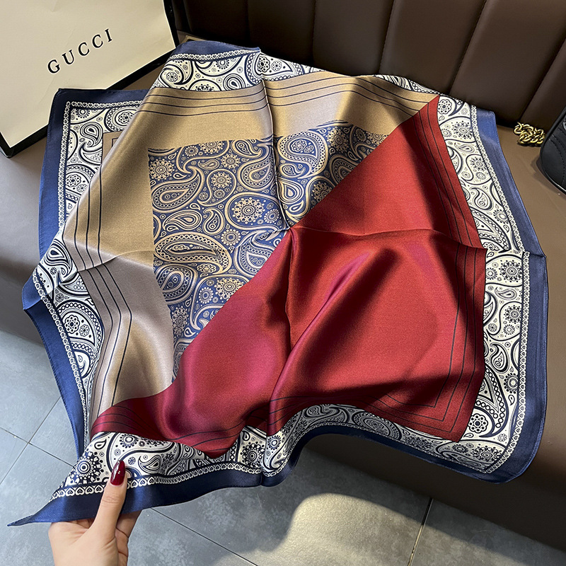Picture of Spring and Autumn Thin Japanese and Korean Sweet Champagne Color Small Floral Silk Mulberry Silk 70cm Square Scarf Silk Scarf Hair Band Headwear Women