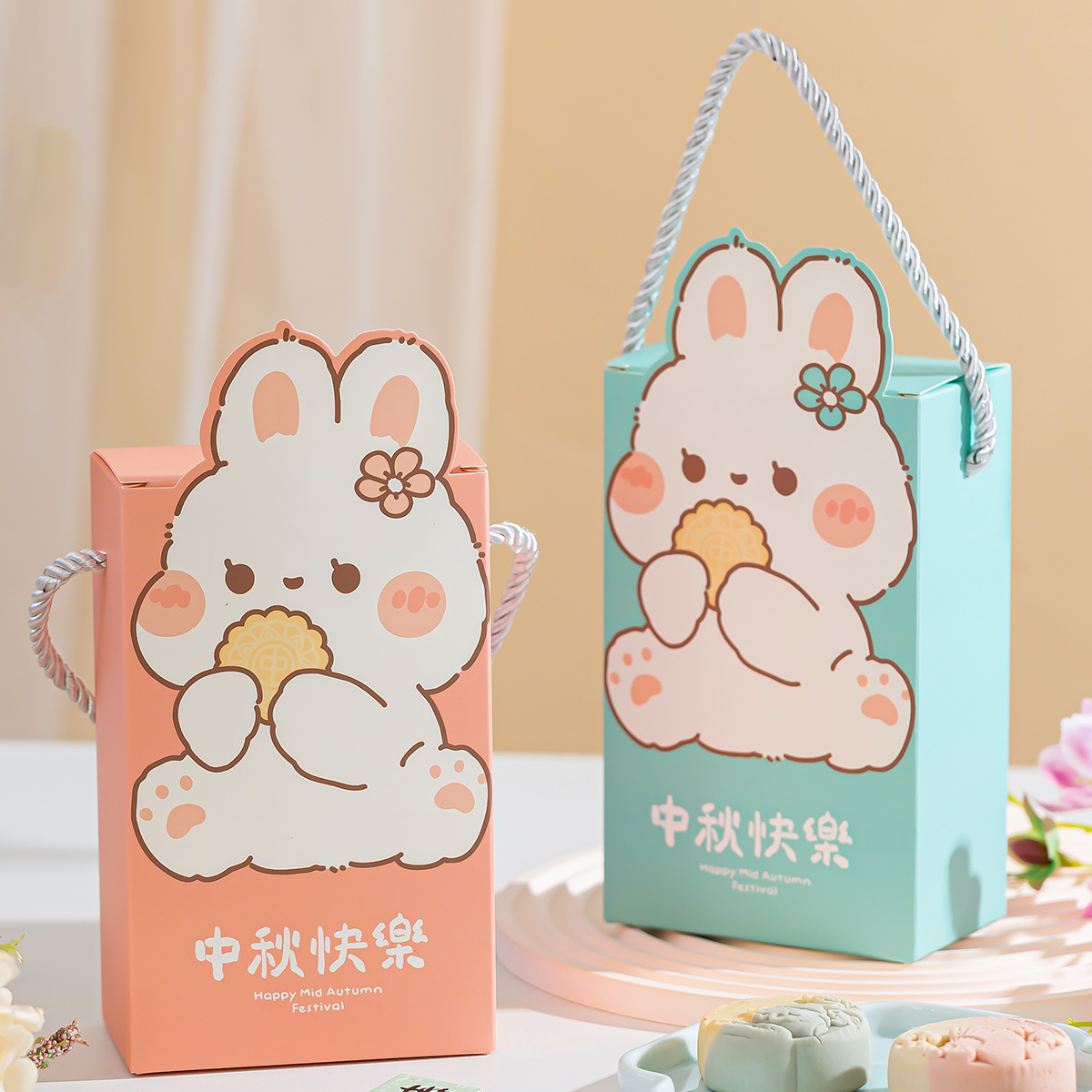 2025 New Cartoon Mid-Autumn Mooncake 2-Pack Kindergarten Activity Hand-Held Small Mooncake Baked Pastry Packing Box