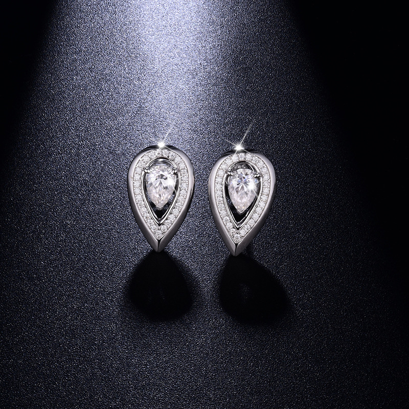 Picture of Independent station with mesica drop-shaped 4*6mm full Mosan drill earrings S925 silver plated 18k gold earrings