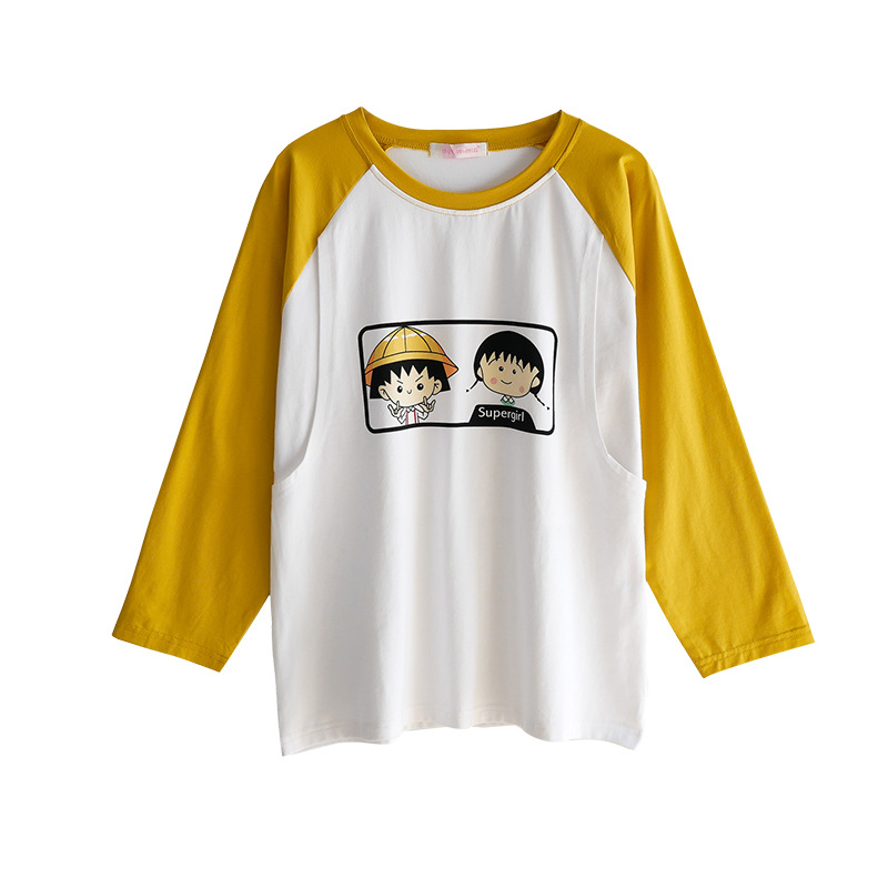 Picture of Breastfeeding Top T-Shirt Hot Mom Style Pure Cotton Outer Wear Spring and Autumn Pregnant Women's Long Sleeve Breastfeeding Moon Dress Women's Large Size