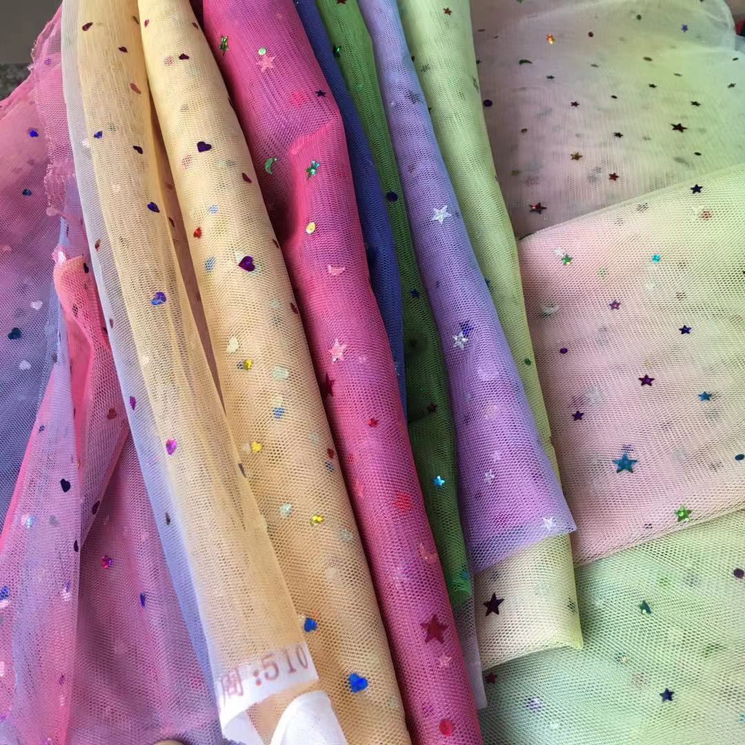 Picture of Scattered Tulle Yarn American Mesh Star Mesh Gauze Love Sequin Bronzing Fabric Mesh Sequin Fabric
