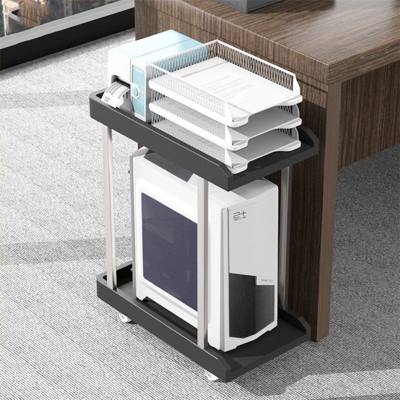 Wholesale computer main rack storage rack double-layer universal wheel movable base simple storage floor case