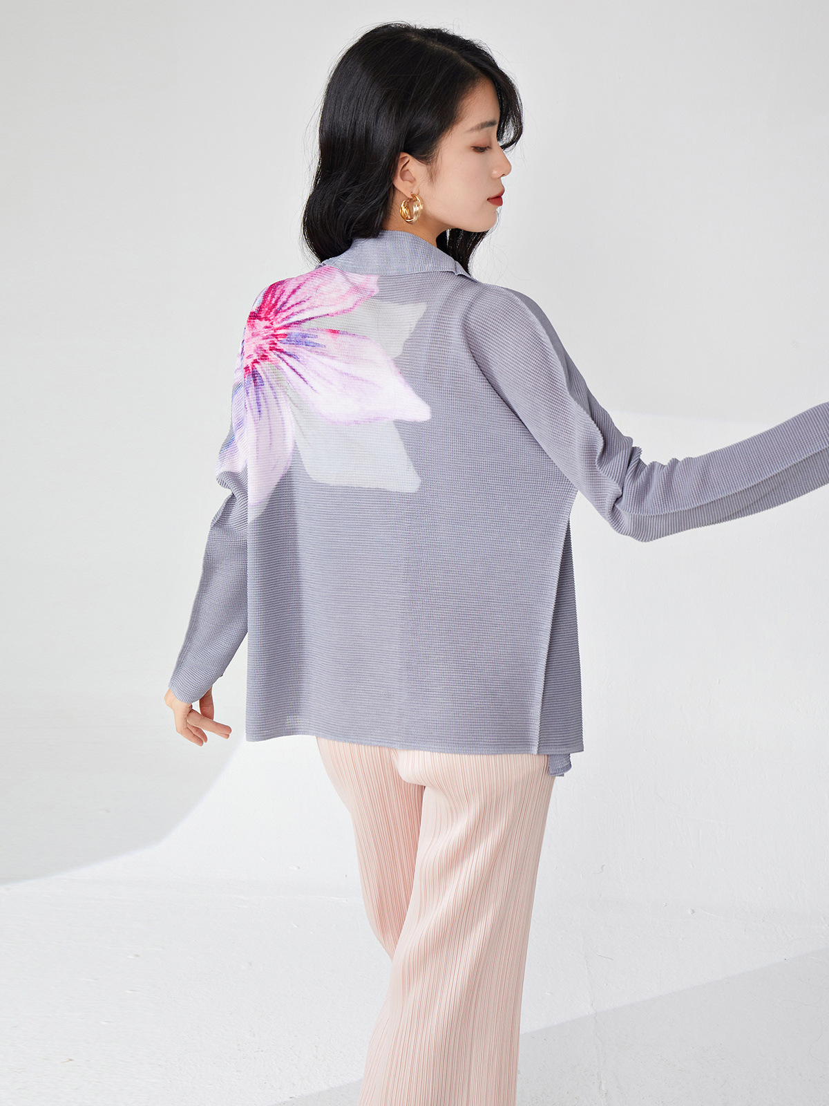 Picture of Miyake Printed Early Spring Outwear Classy Women's Clothing European and American Cross-Border Loose Large Size Slim Versatile Casual Cardigan Top