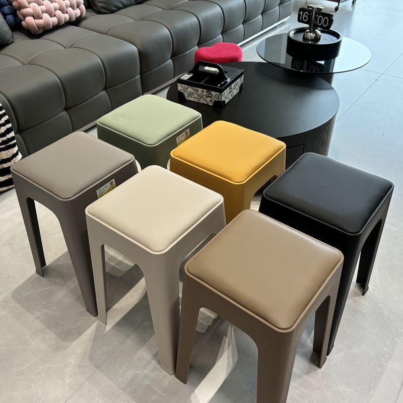 Plastic stool upholstery thickened household stackable living room modern simple bench comfortable for long sitting commercial dining chair