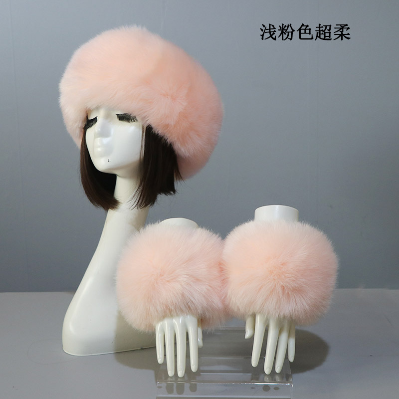 Picture of Hat Cuff Set Autumn and Winter Warm Imitation Fur Empty Top Hat Imitation Fox Mao Mao Cuff Foreign Trade Beanie Hat for Women