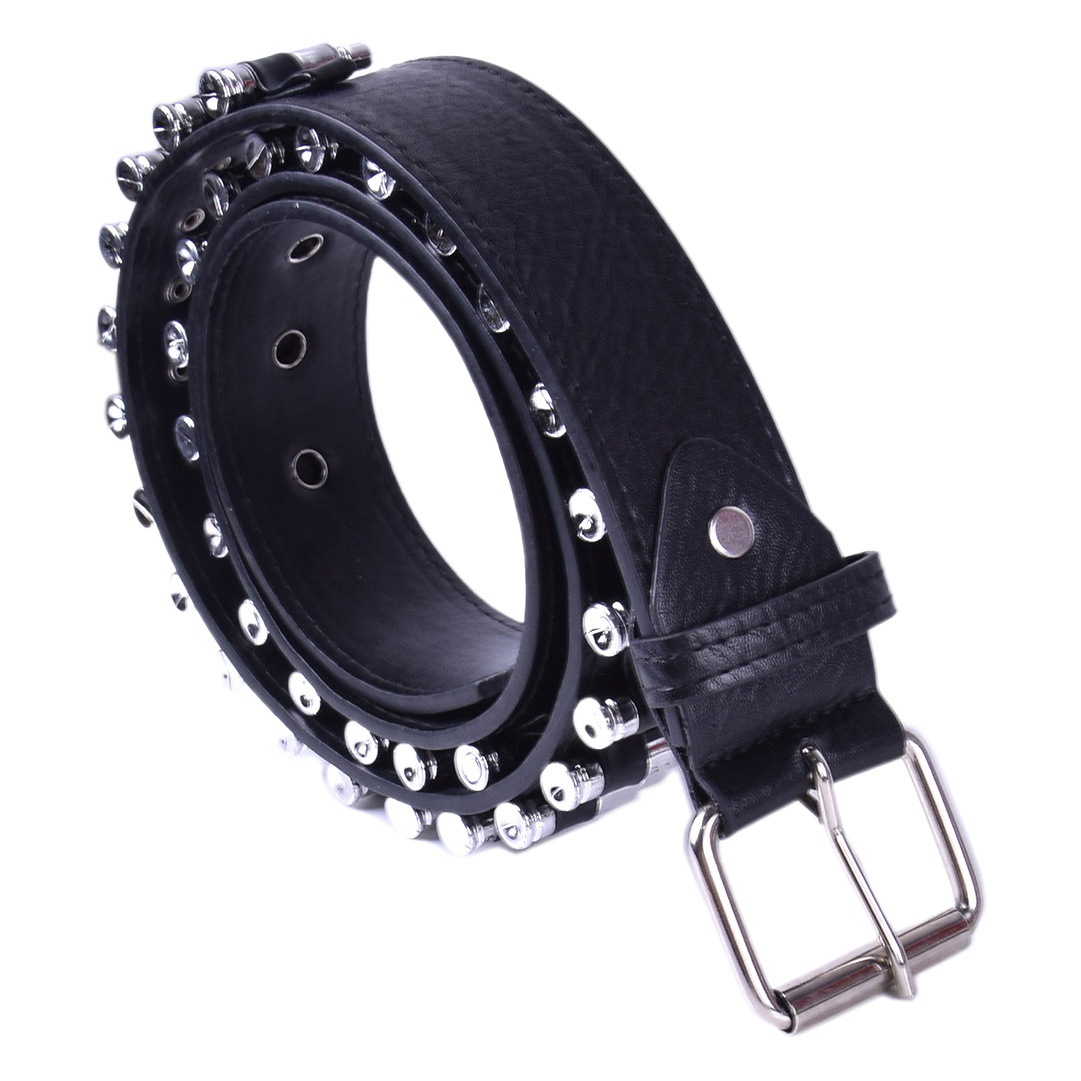 Cross-Border New Women's Belt, Personalized Bullet Buckle Decorative Imitation Leather Belt, Fashionable Imitation Leather Rivet Belt in Stock