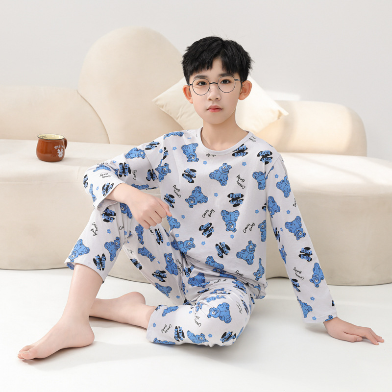 Picture of Summer Boys' Pajamas Pure Cotton Thin Long Sleeve New Arrival Printed Outer Wearing Summer Children's Air Conditioning Home Clothes suit
