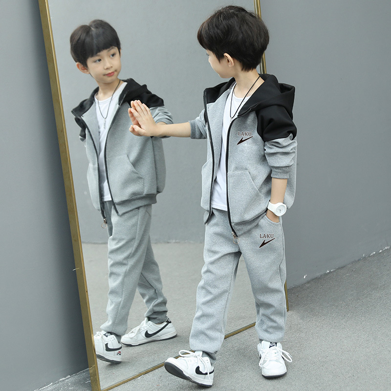 Boys' fleece-lined Spring and Autumn Winter Clothing suit 2022 New Children's Sportswear Jacket Korean Style Foreign Handsome Long Sleeve Jacket