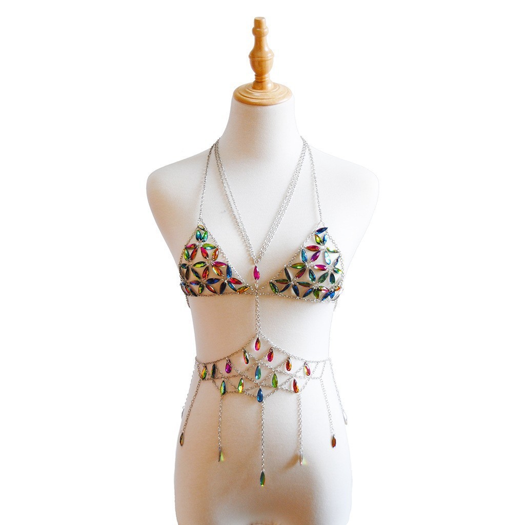 Picture of New European and American Cross-Border Jewelry Crystal Sexy Bra Chain Summer Beach Vacation Style Fashion Bikini Body Chain
