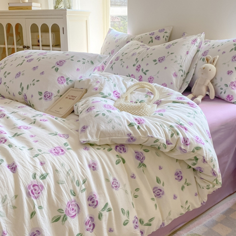 Picture of Mother and infant ins cloud feeling super soft washed wrinkled cotton four-piece set A floral fresh quilt cover dormitory bed sheets three-piece set