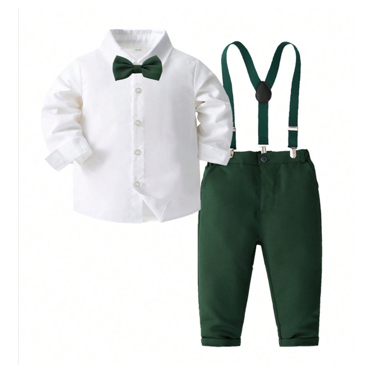 Cross-border in stock Boys Spring and Autumn New suit Children's White Long-sleeved Shirt Strap Pants 2-piece Banquet Dress