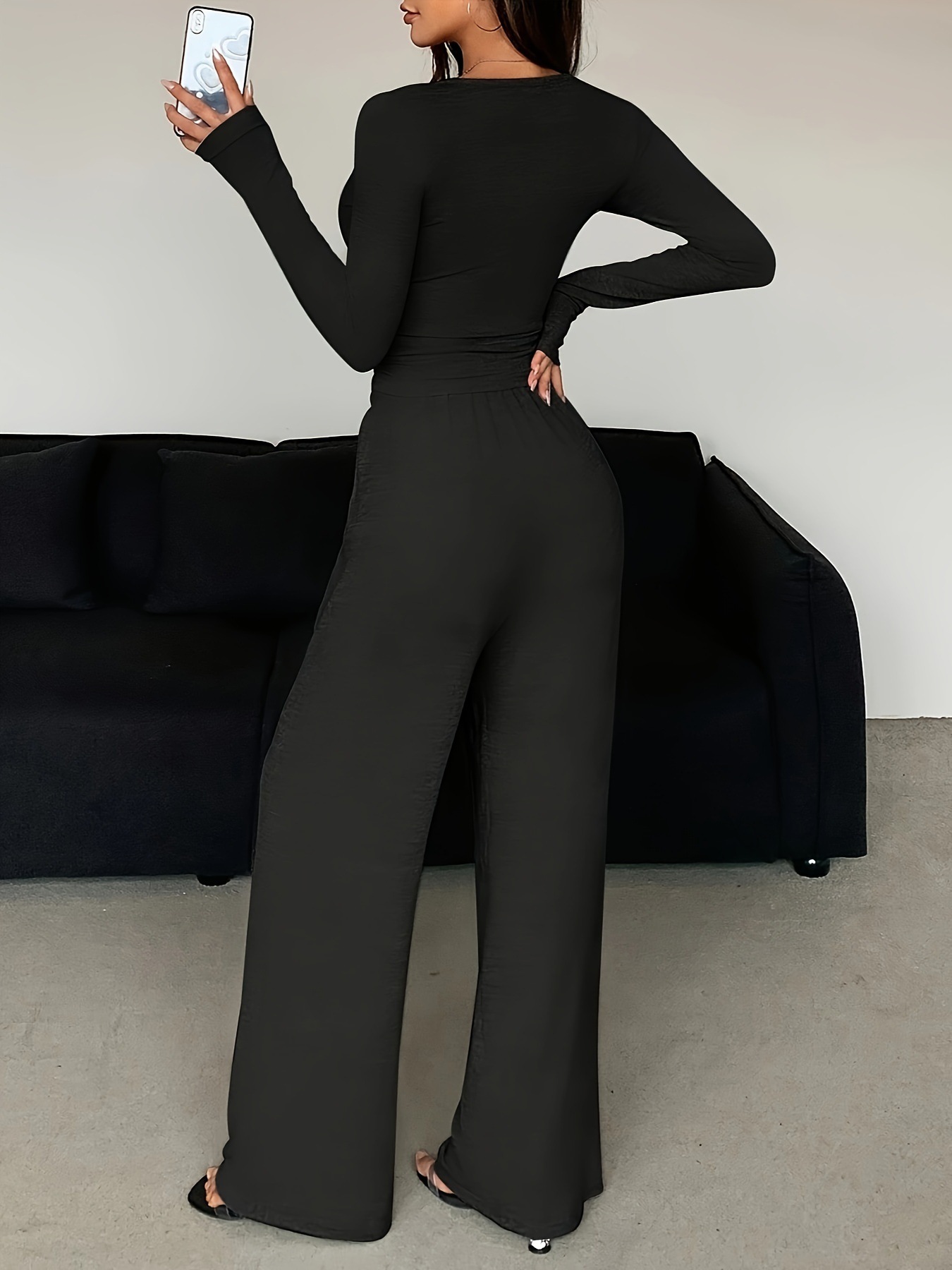 Picture of 2024 Europe and the United States cross-border autumn new suit long sleeve with buckle solid color tights jacket plus trousers two-piece women