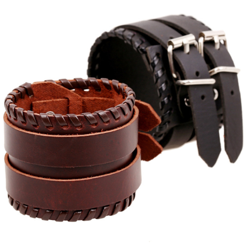 European and American retro punk leather bracelet foreign trade export jewelry new men's bracelet wide leather leather bracelet