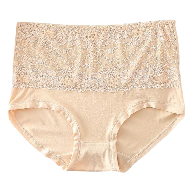 Plus Size Cross-Border 6XL Women's Underwear Breathable Lace Pure Color Briefs High Waist Plus Fat Widening Underwear Export
