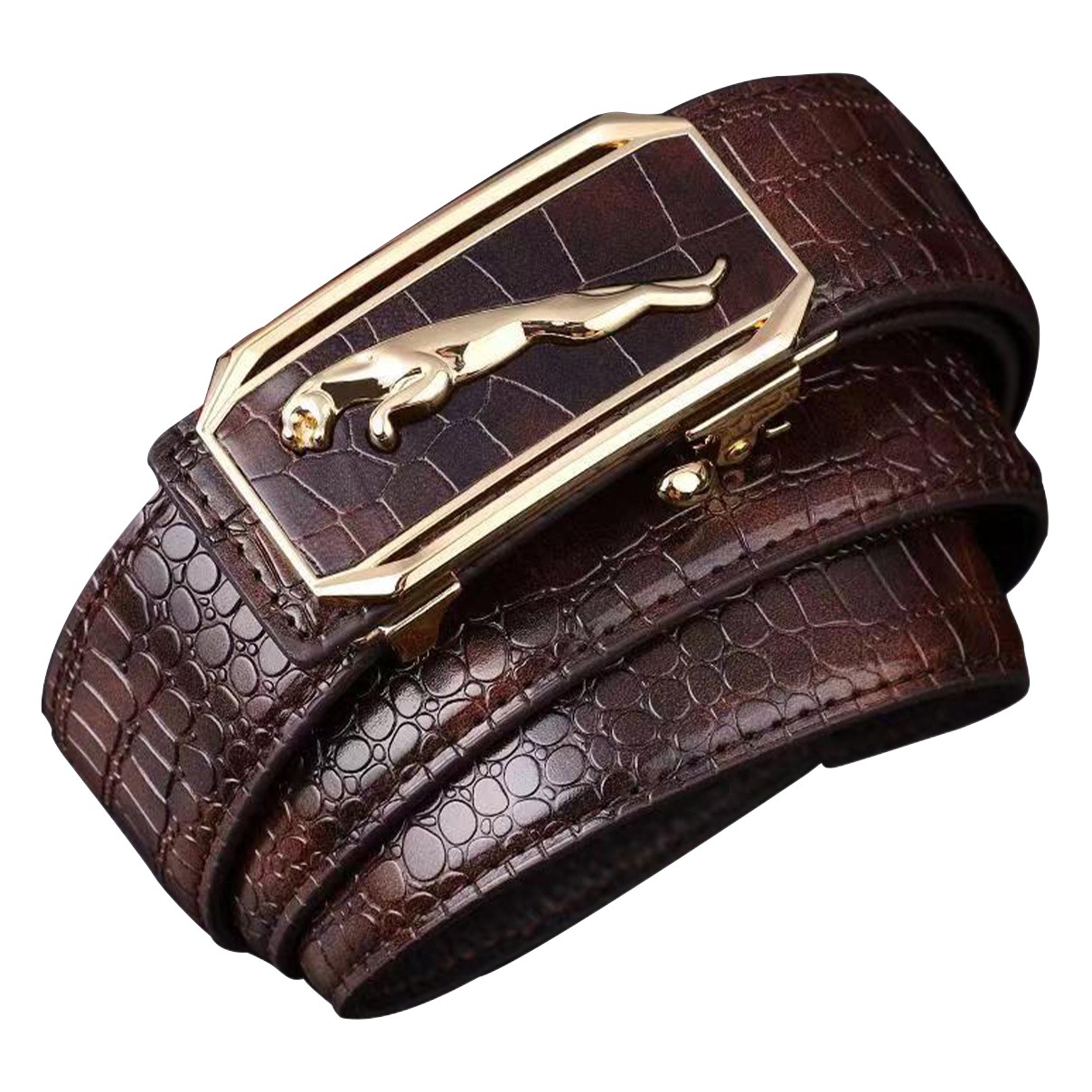 New Men's belt crocodile pattern genuine leather toothless automatic buckle all-match Belt Men's young and middle-aged casual business pants belt