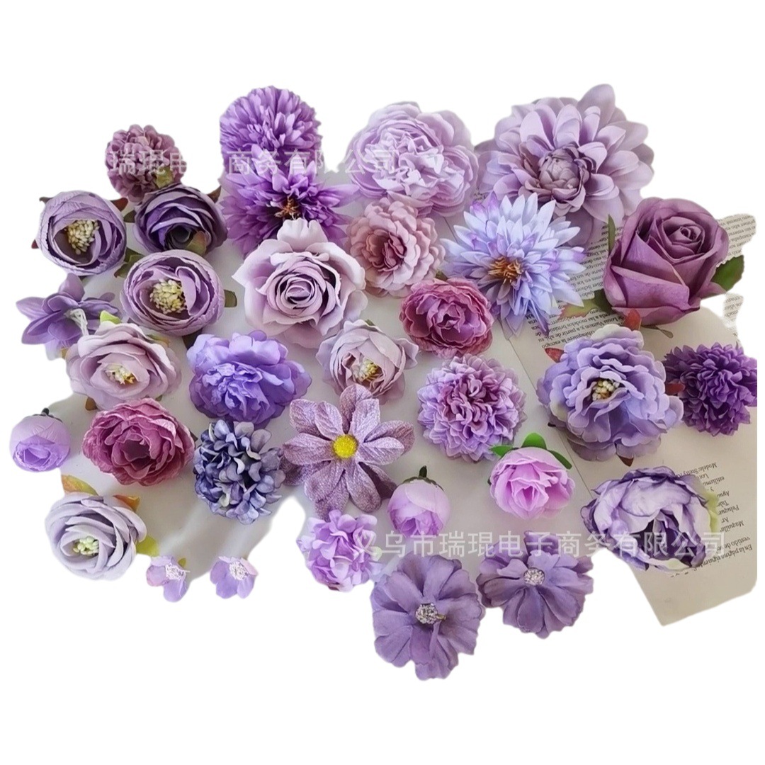 Picture of Purple artificial flower artificial flower silk flower diy handmade wreath headdress hair accessories wedding set
