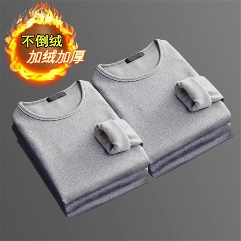 Picture of Long-sleeved T-shirt Women's Winter Trendy Brand Solid Color Crewneck Base Shirt fleece-lined Thickened Warm Inner Clothes Trendy T-shirt