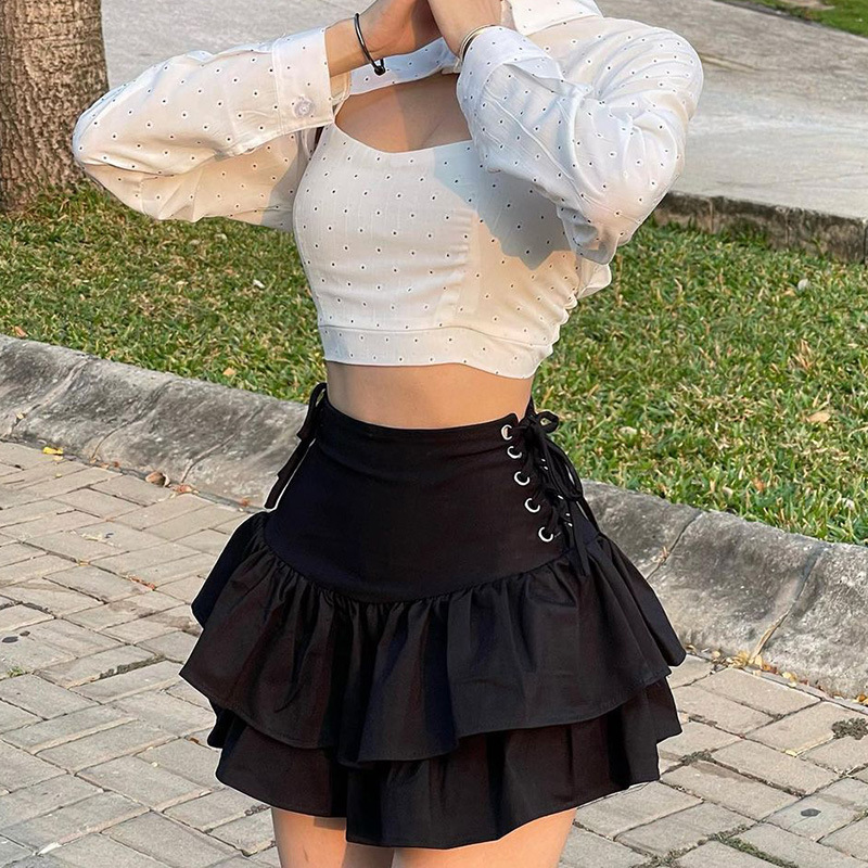 QY21034 Summer New Spice Girls Sexy Slim Side Waist Strap Skirt Women's Fashion Women's Short Skirt