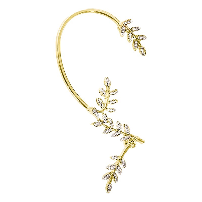 Shake Tone Same Niche Design Earrings Full Diamond Leaf Ear Hanger Removable Two-Wear Golden Jade Leaf Ear Stud Earrings