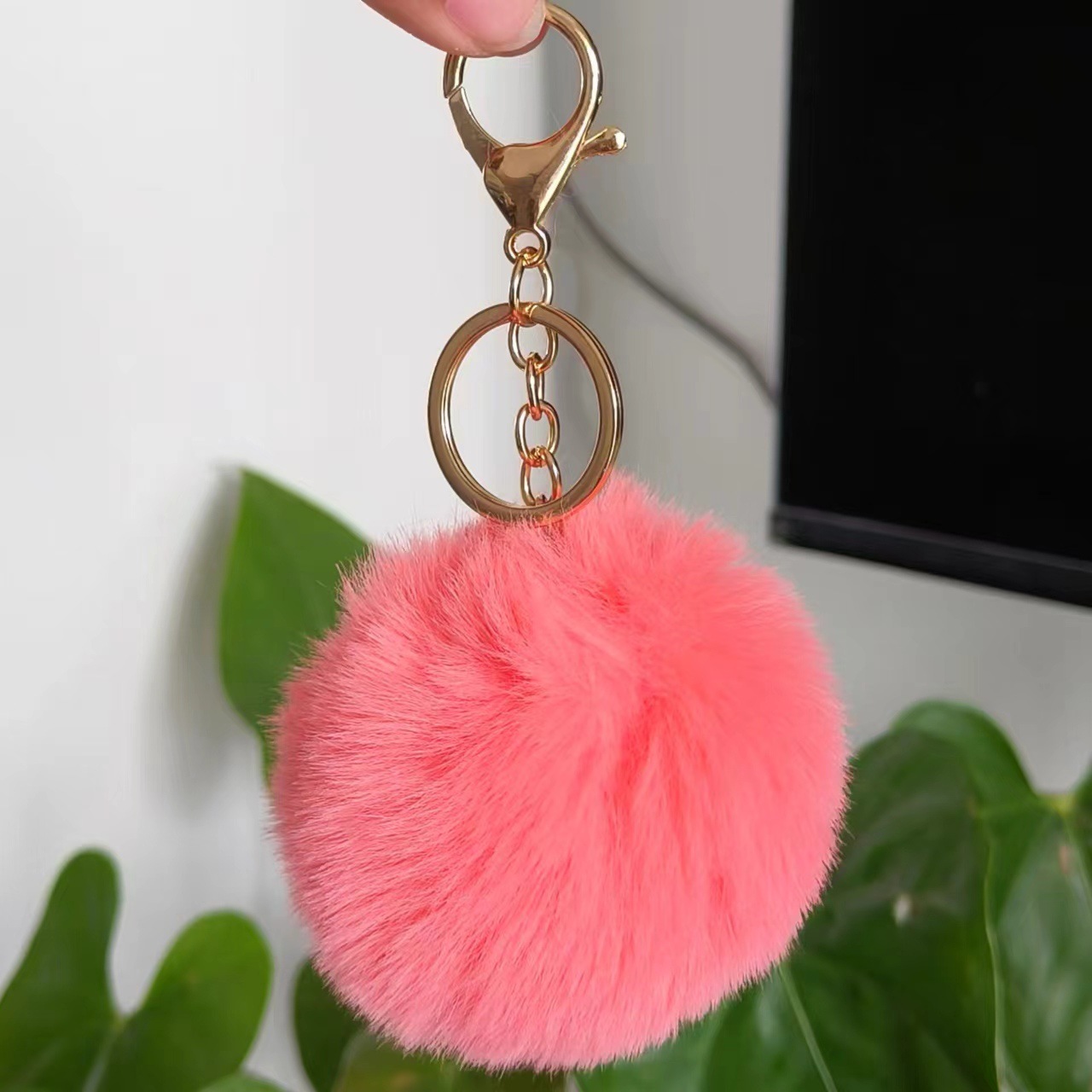 Picture of Spot 8cm imitation rex rabbit fur ball key chain net red fur ball doll bag pendant gift schoolbag girl heart