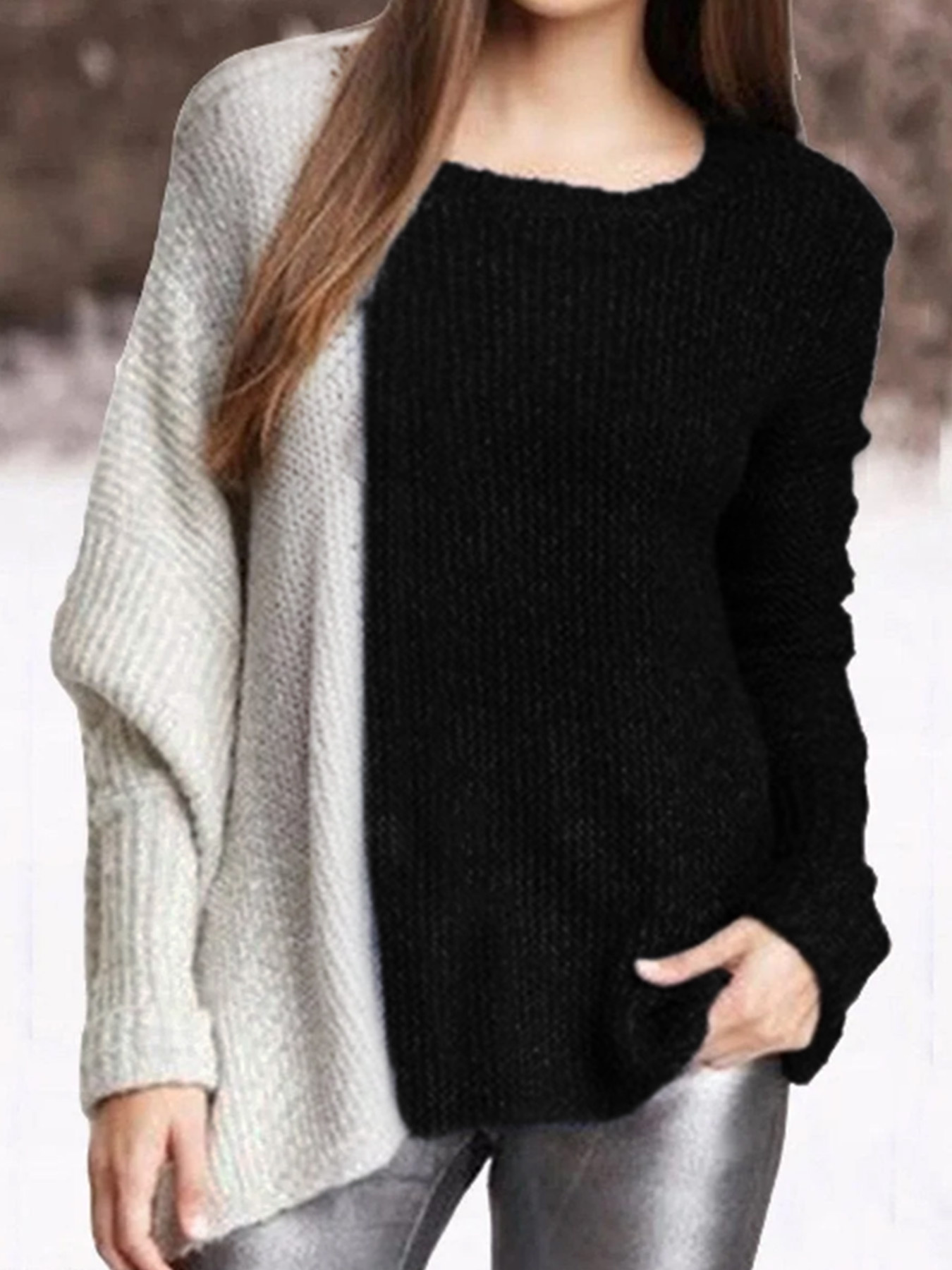 Foreign trade cross-border Europe and the United States Amazon source manufacturers round neck pullover simple loose contrast color sweater spring autumn winter