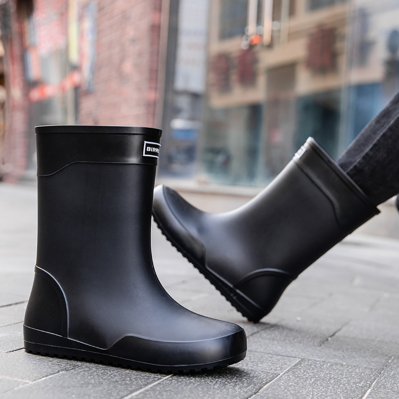 Russian Export Japanese and Korean Cross-Border Popular Single Mid-Tube Rain Boots Men's Non-Slip Rain Boots Fashionable Waterproof Shoes Overshoes Rubber Shoes