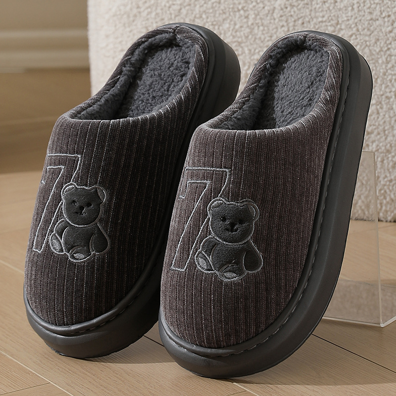 Women's cotton slippers, autumn and winter warm, home use thick-soled, non-slip, odor-free, couples' fleece-lined winter warm slippers for men