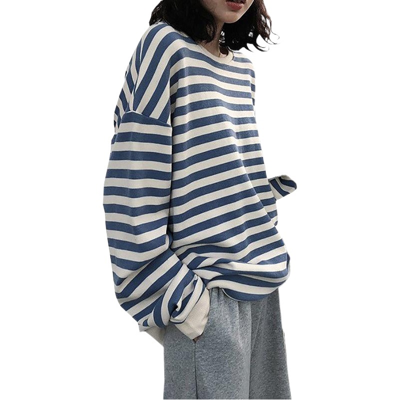 Cotton 2025 Early Autumn Korean Style New Round Neck Striped Long Sleeve Jacket Sweatshirt Female Student Clothes Top Women's Clothing