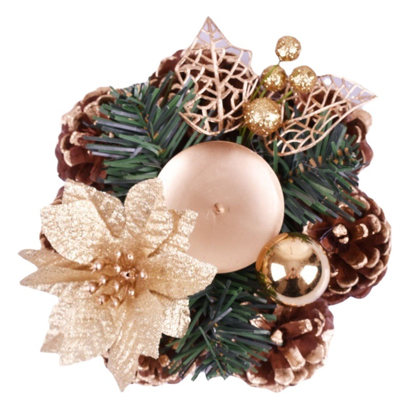 Factory Christmas Candlestick Decorations Flower Pine Cone Holiday Decorations Cross Border Candle Base Metal