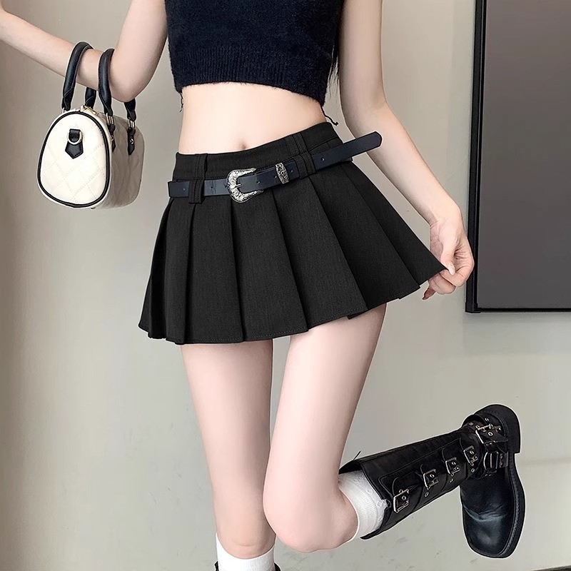 2025 Gray Hot Girl Suit Pleated Skirt Women's Summer New High Waist Slimming Temperament Half