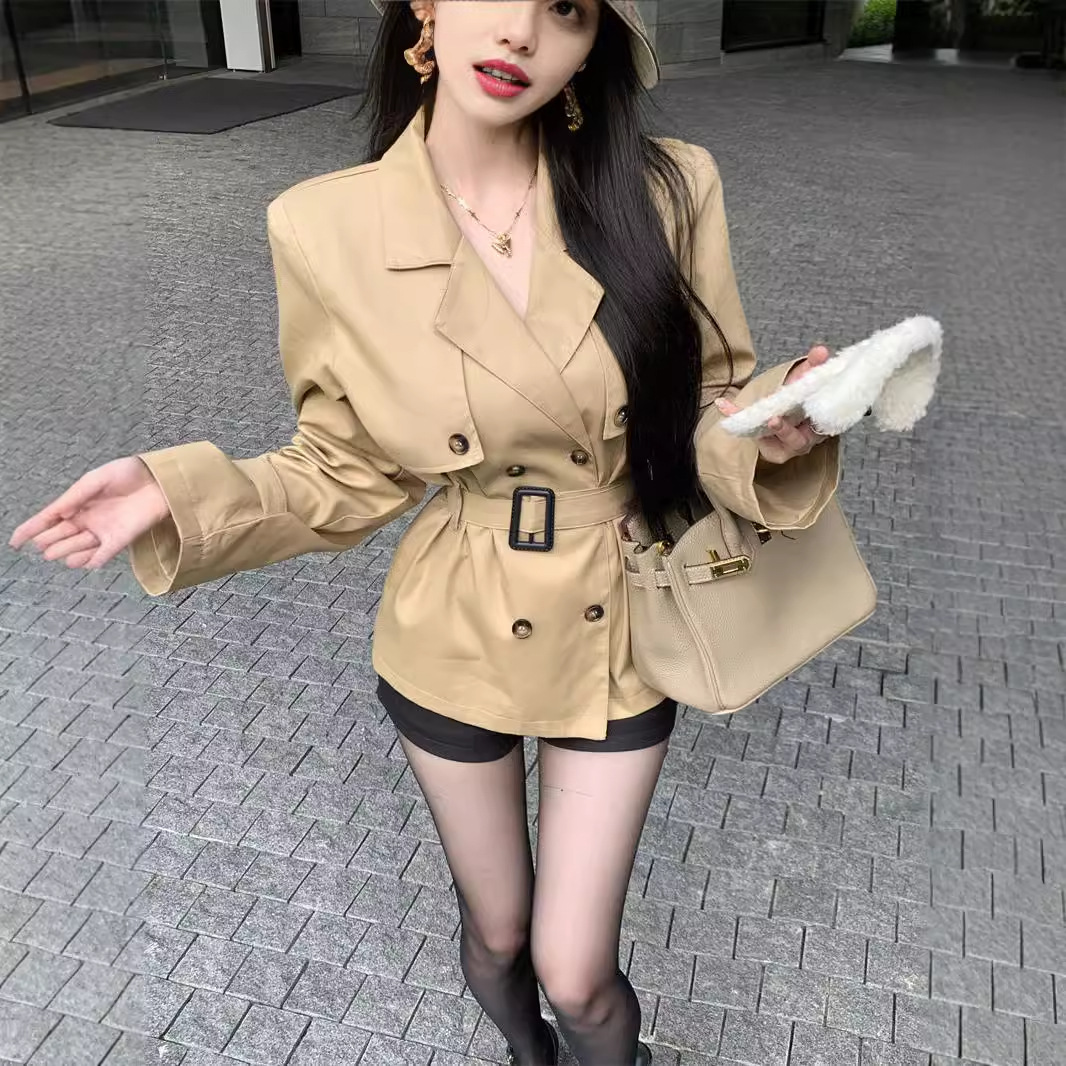 Picture of French High-End Elegant Double-Breasted Jacket Women's 2025 Autum New K-Style Small Khaki Windbreaker