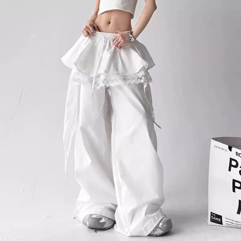 Women's Layered Skirt Design Work Casual Pants Women 2025 Spring and Autumn New Niche Spliced Lace Layered Long Pants