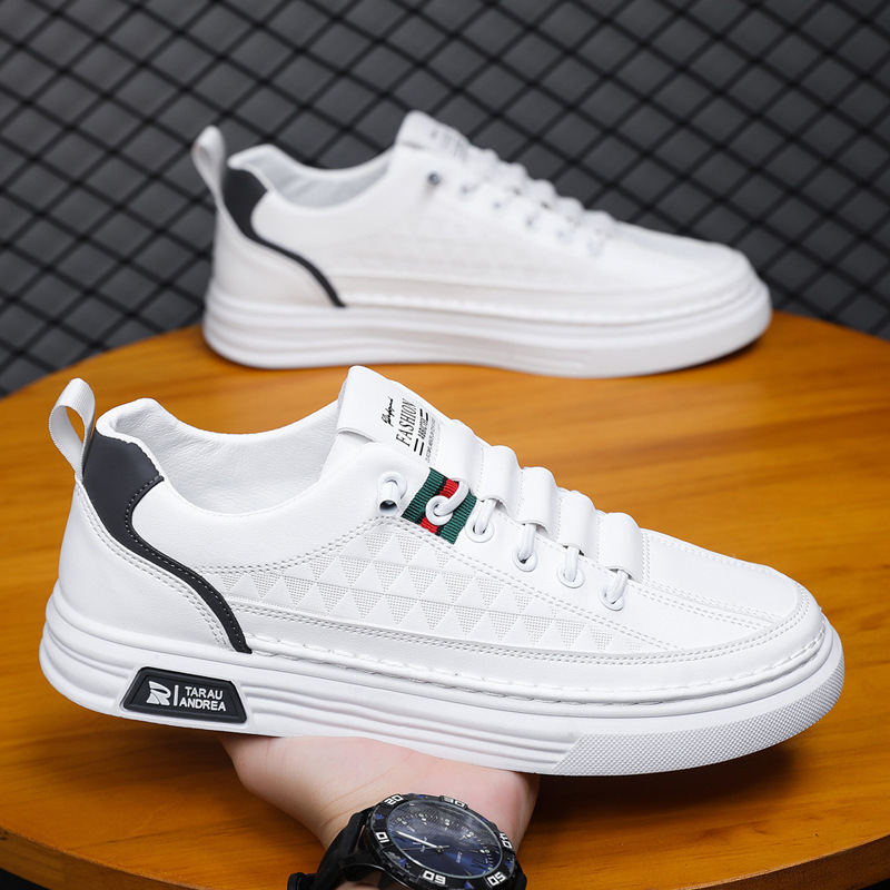 Spring Men's Shoes New breathable slip-on white shoes men's trendy all-match leather shoes sports casual sneakers trendy shoes