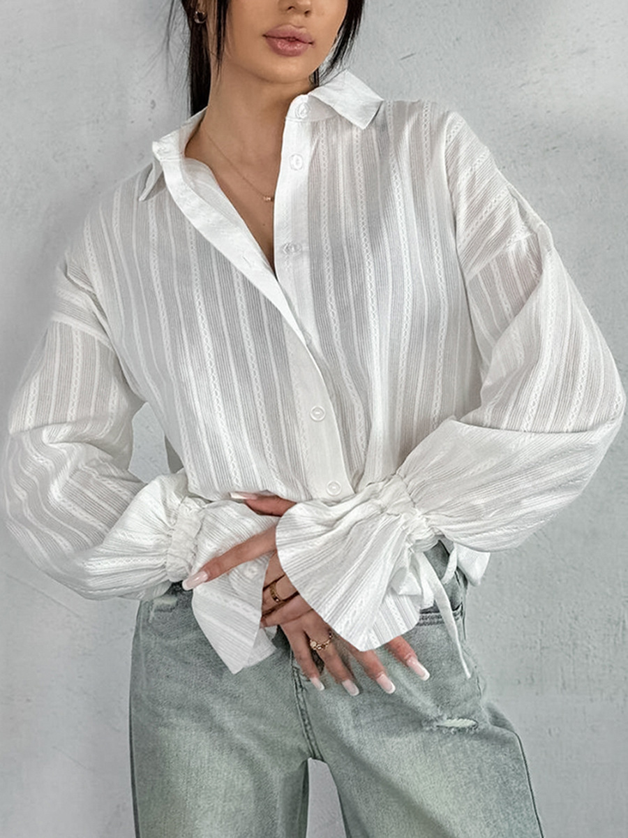Picture of French Jacquard Pure Cotton Lapel Shirt 2025 Autum Work Clothing Loose Inner Bell Sleeve White Shirt Export Women's Clothing