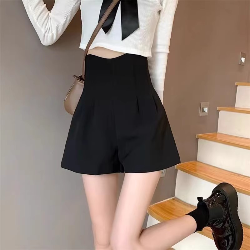 Black Suit Shorts Women's Summer Small High Waist A- Shown Casual Wide Leg Pants 2023 New Outwear Pants