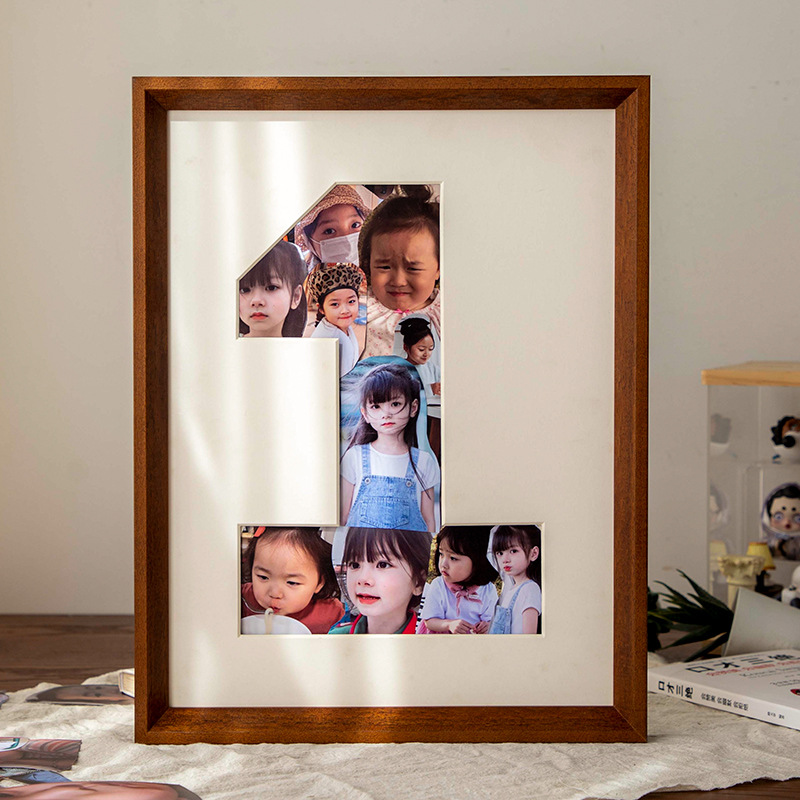 Picture of Baby growth memorial photo frame solid wood wall-mounted photo frame made of picture frame 1-year-old children's day gift table