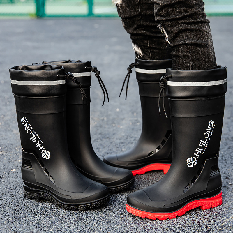 Daifa new rain boots men's mid-tube non-slip waterproof shoes fashion outdoor water boots warm high rain boots rubber shoes men